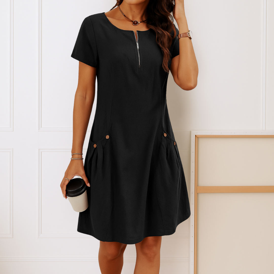 Ester™ | Elegante katoenen jurk met korte mouwen en zakken