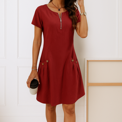 Ester™ | Elegante katoenen jurk met korte mouwen en zakken