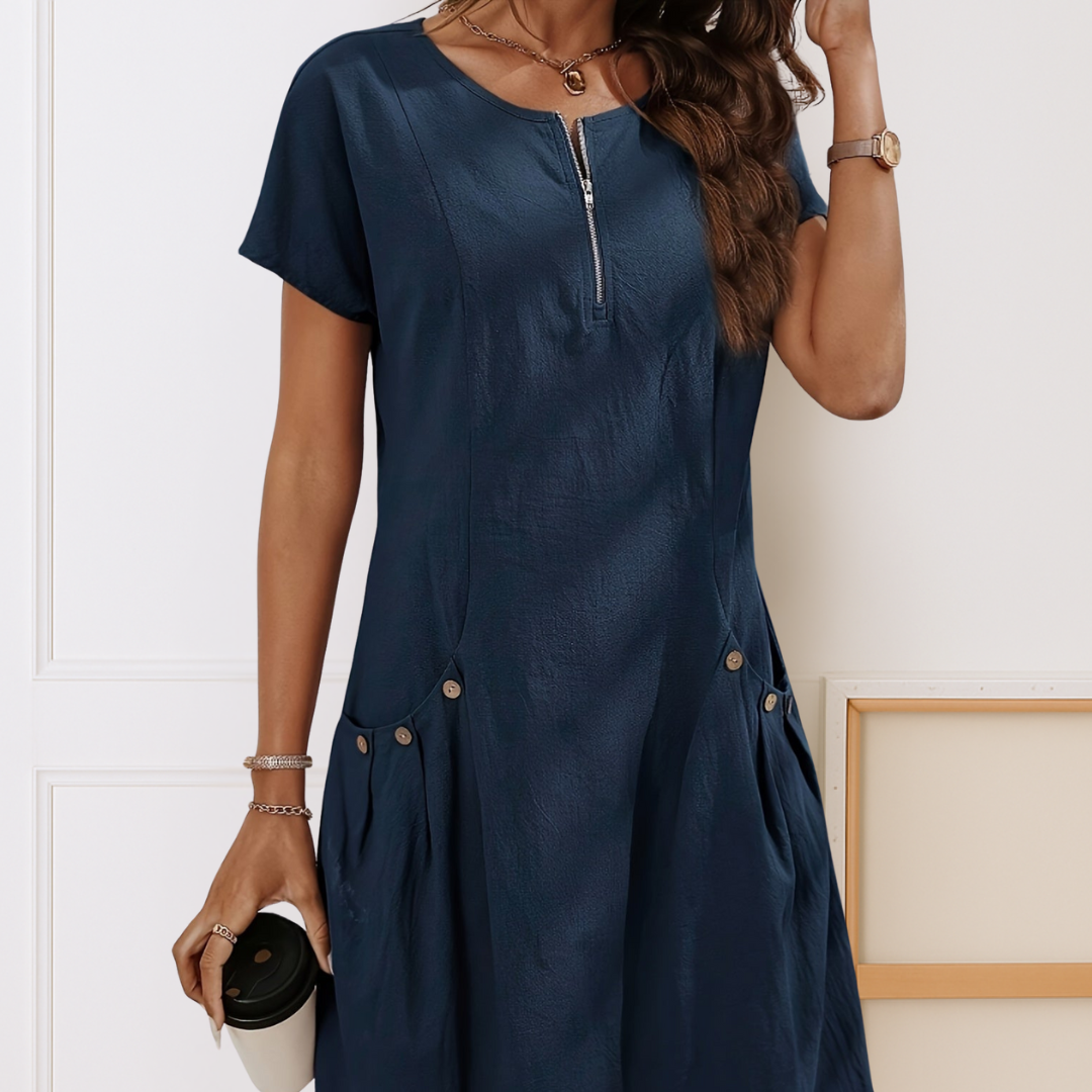 Ester™ | Elegante katoenen jurk met korte mouwen en zakken