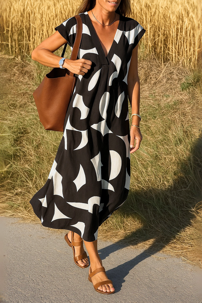 Ellen™ | Jurk met print en V-hals