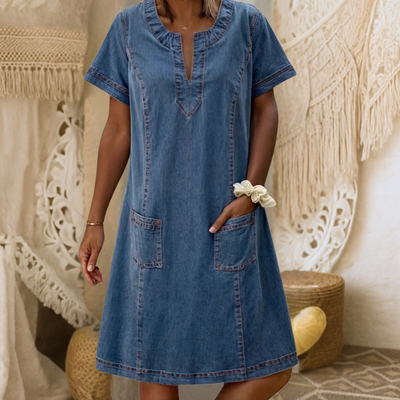 Aukje™ | Elegante denimblauwe jurk