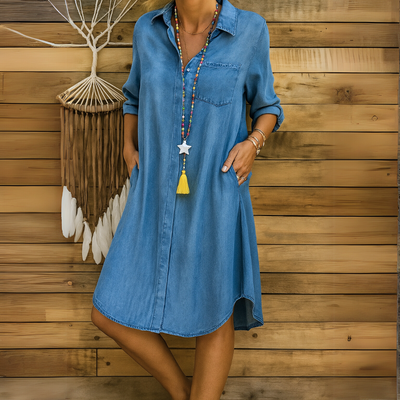 Ingrid™ | Comfortabele denim jeans overhemdjurk