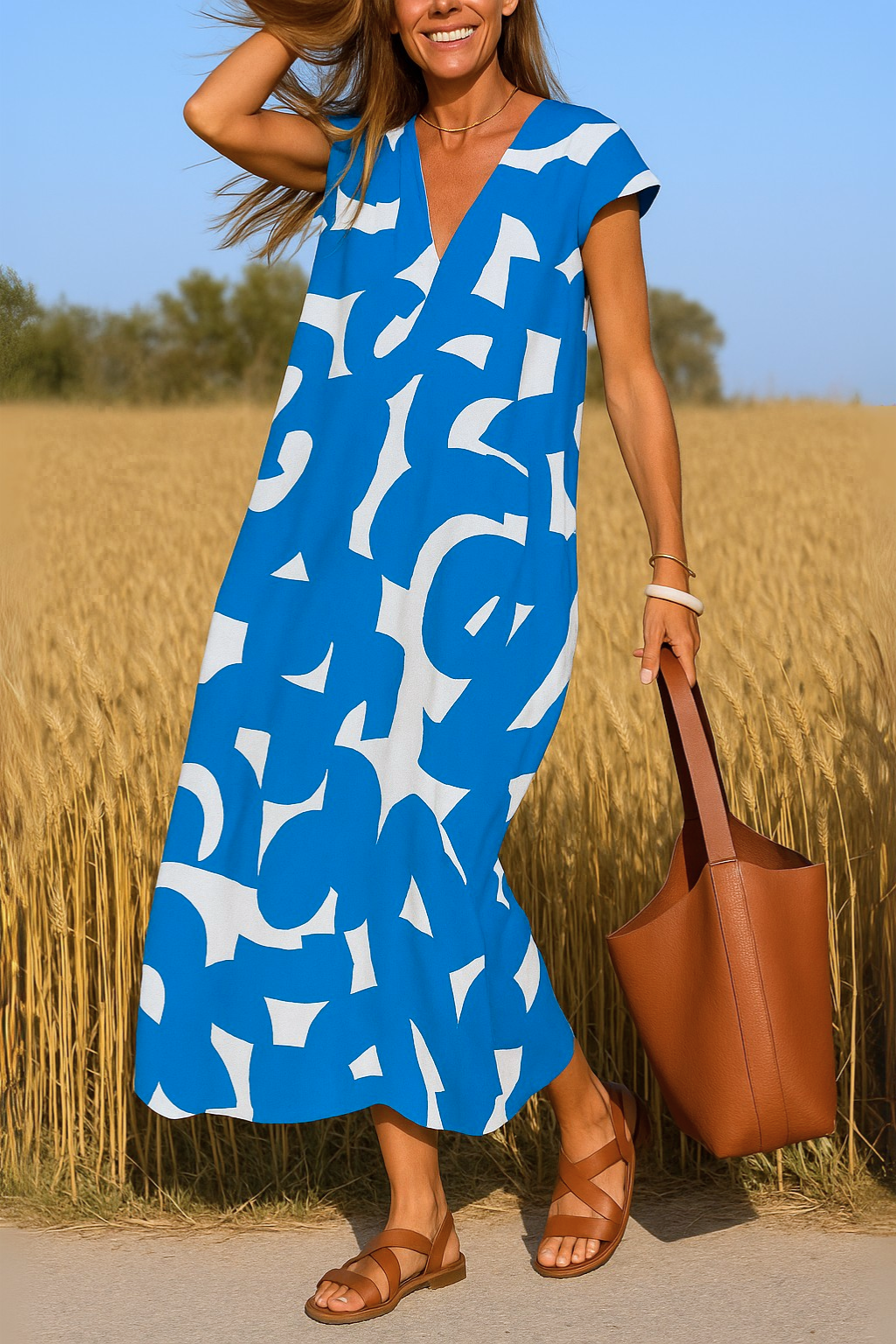 Ellen™ | Jurk met print en V-hals