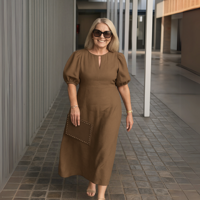 Els™ | Elegante effen jurk met V-hals